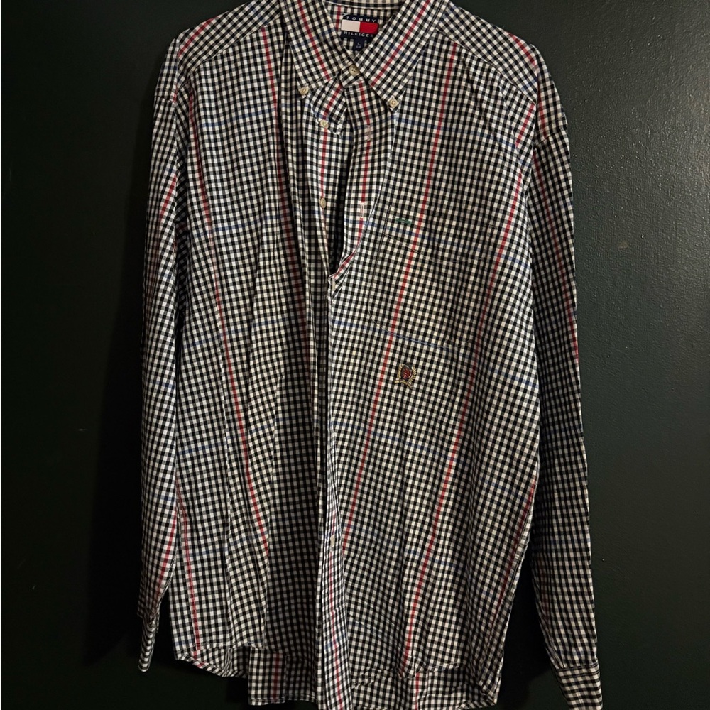 Tommy Hilfiger Black and Red Gingham Men's Shirt